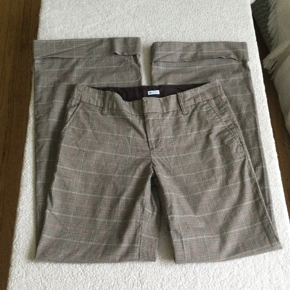 GAP Stretch Glen Plaid Flare Cuffed Trousers Y2K Tan Brown - Sz 6 - Picture 3 of 15
